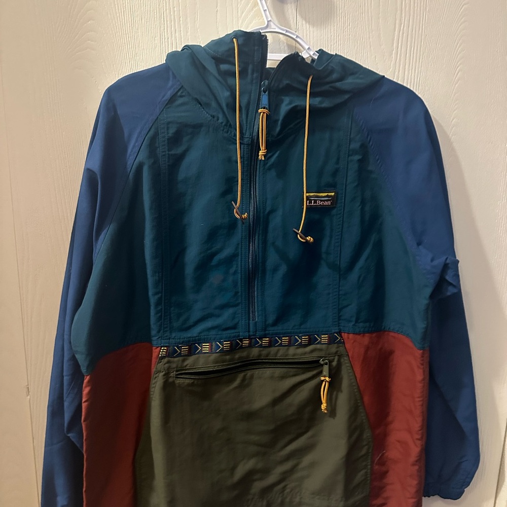 L.L. Bean Teal and Navy Colorblock Hooded Pullover